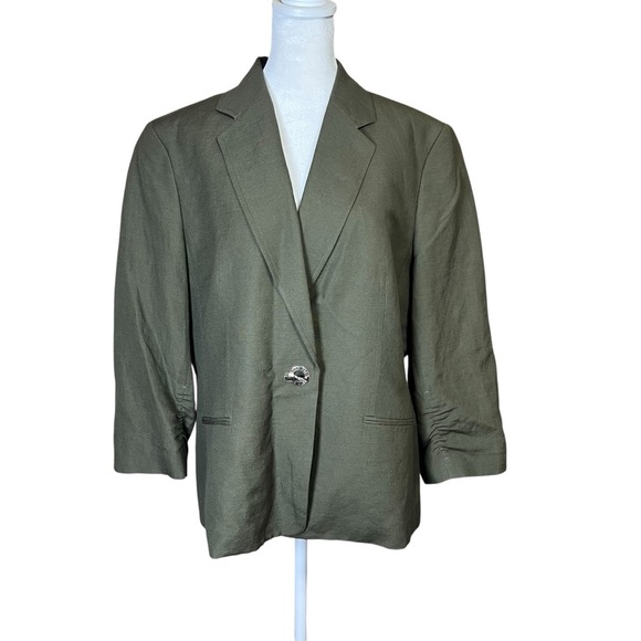 Anne Klein Linen Blend Olive Green Single Button Jacket Blazer 3/4 Sleeve Sz XL - Picture 9 of 12